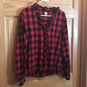 GAP plaid flannel v-neck with ruffle